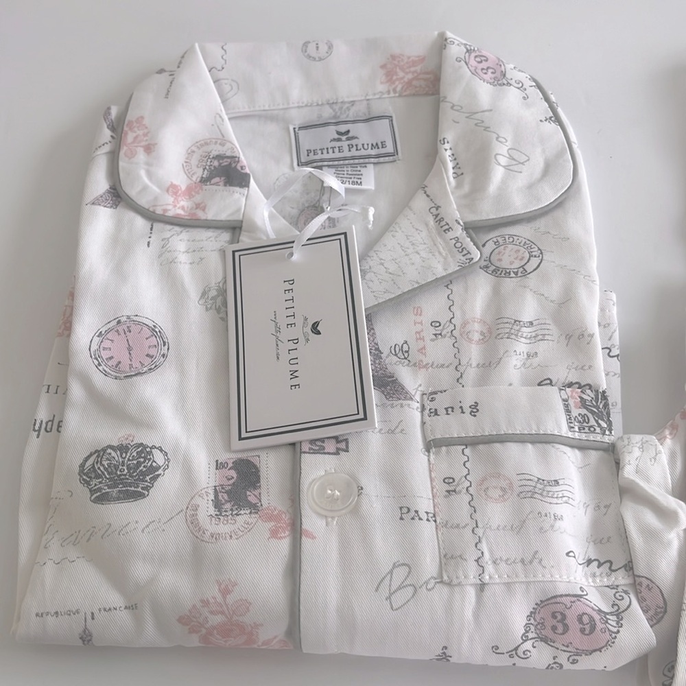 PETITE PLUME Flame Resistant Chemical Free Paris Musings Pajamas Set 12/18 Mths - Picture 5 of 8